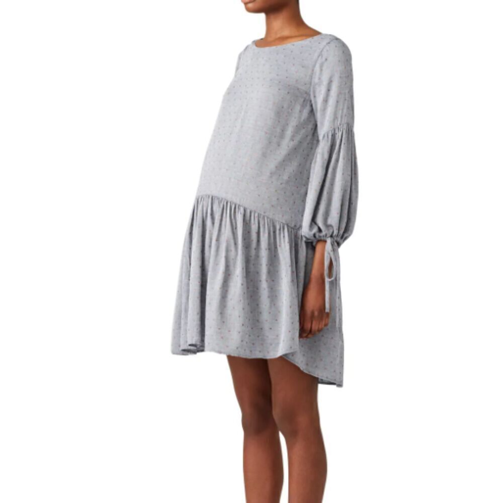 Paper Crown‎ Copper Dot Maternity Dress Prairie Style Baby Doll Gray Size Med